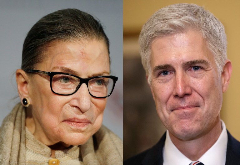 Gorsuch and Ginsburg found a quick point of easy agreement in the new justice's first case. (AP)