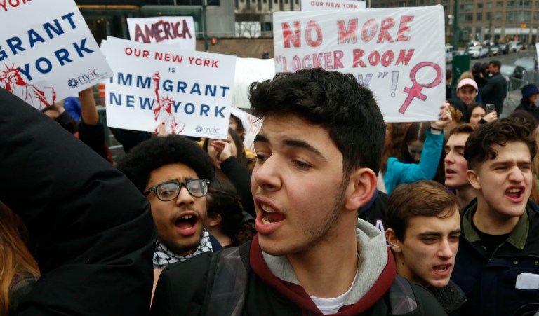 President Trump's Justice Department struggled on Tuesday evening to answer whether anyone would have standing to challenge a ban on Muslims entering the United States. (AP Photo/Bebeto Matthews)