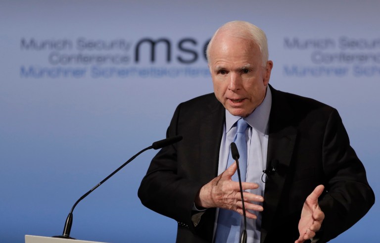 McCain struck a pragmatic pose on leaks, in the midst of a rash of stories about Russian contacts with Trump's team. (AP Photo/Matthias Schrader)