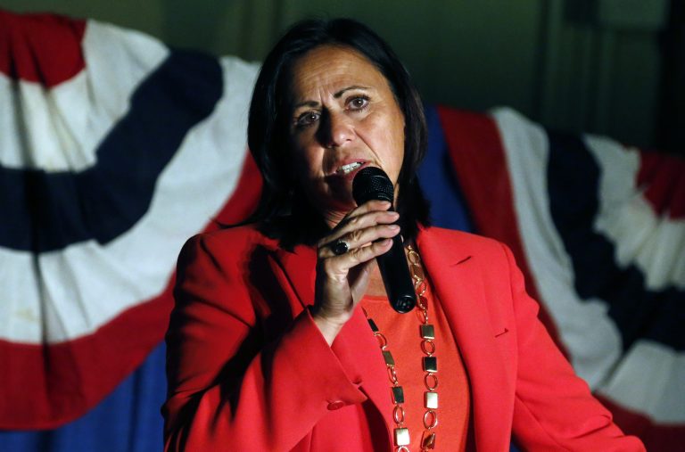 Democratic state Sen. Angela Giron gives her concession speech after she lost in a recall vote in Pueblo, Colo., on Tuesday. (AP/Brennan Linsley)
