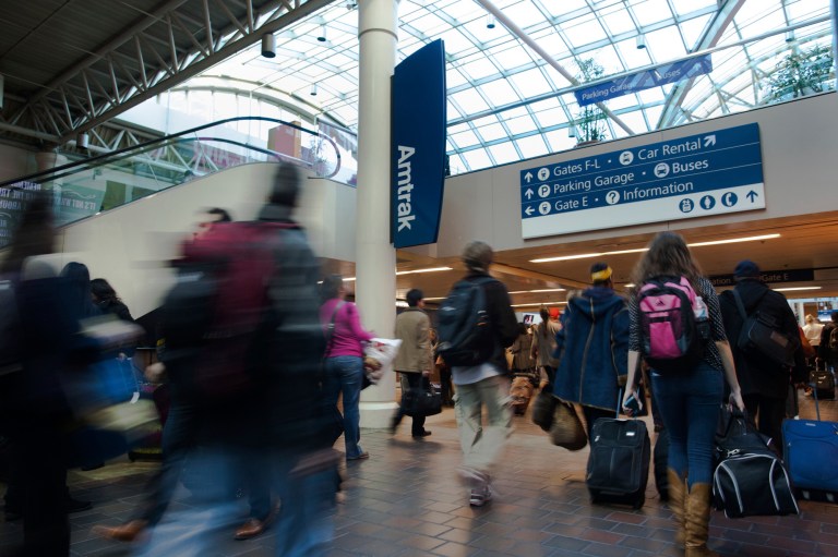 Commuters make their way through Union Station in Washington, D.C., during the Thanksgiving travel season on Nov. 21, 2012. (Examiner File/Graeme Jennings)