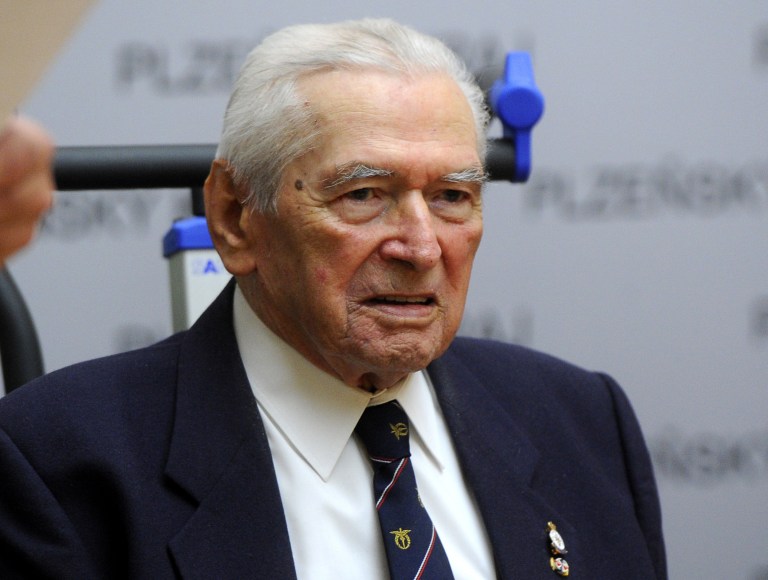FILE - This Sept. 23, 2013 file photo shows Brig. Gen. Miroslav Standera in Plzen, the Czech Republic. Standera, one of the last of the Czechoslovak pilots who fought in the French and British air forces during World War II, has died at age 95 in Plzen on Wednesday, Feb.  19, 2014. (AP  Photo/CTK, Petr Eret,File) Slovakia Out