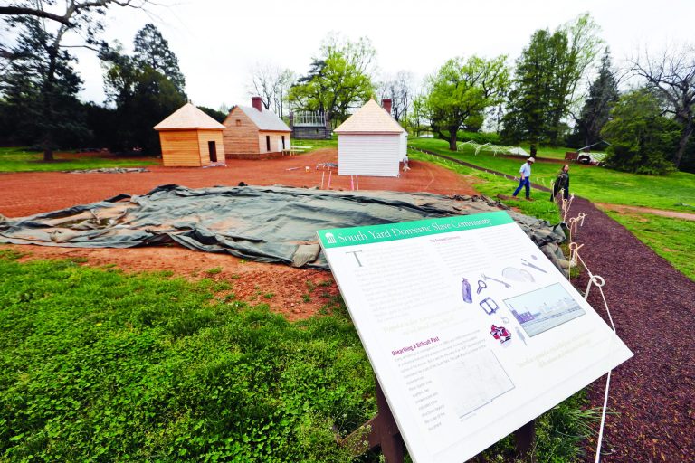 A tarp covers an archeological dig site where the original slave kitchen was located at James Madisonâs Montpelier in Montpelier, Virginia, April 12, 2017.