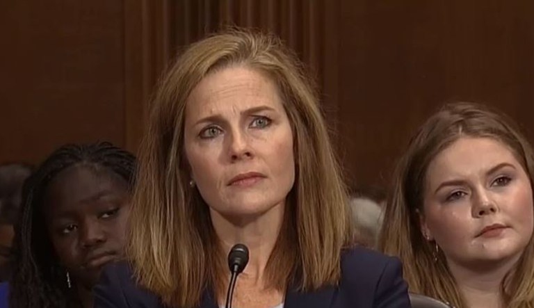 Amy Coney Barrett sits during a hearing in front of the Senate Judiciary Committee.