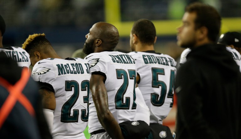 Philadelphia Eagle Malcolm Jenkins is one of several players on the team not expected to attend a traditional White House Super Bowl reception held to honor the winning team. (AP Photo/John Froschauer)