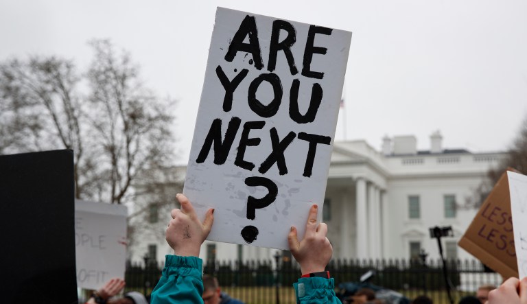 Hundreds of teenage students marched to the White House Monday to stage a 