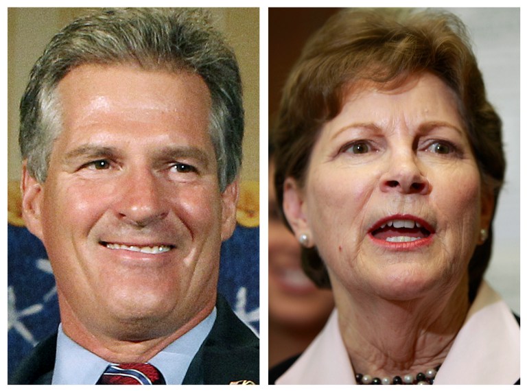 Republican candidate for U.S. Senate Scott Brown, left, and incumbent Democrat U.S. Sen. Jeanne Shaheen, right, in Concord, N.H. They will face each other in the Nov. 4 general election. (AP Photo/Jim Cole, File)