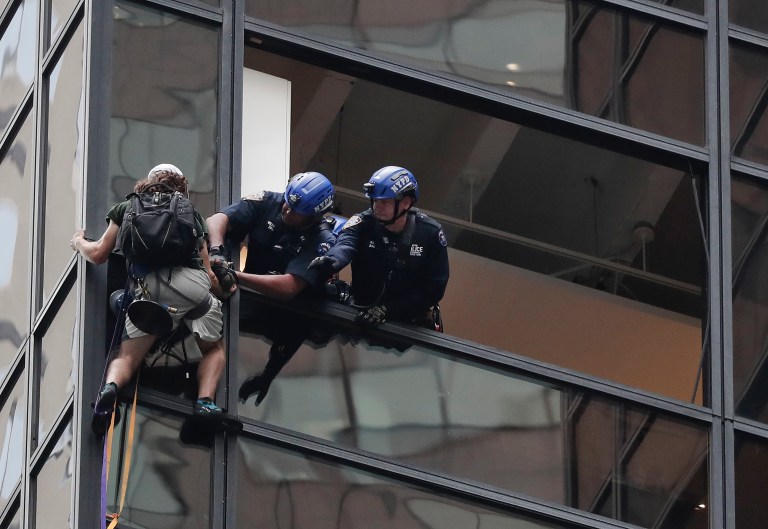 A man attempted to scale the external glass walls of Trump Tower, located on Fifth Avenue in Midtown Manhattan. (AP Photo/Julie Jacobson)