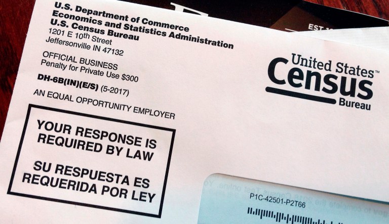 This March 23, 2018 file photo shows an envelope containing a 2018 census letter mailed to a resident in Providence, R.I., as part of the nation's only test run of the 2020 Census. A Trump administration plan to include a citizenship question on the 2020 Census has prompted legal challenges from many Democratic-led states.