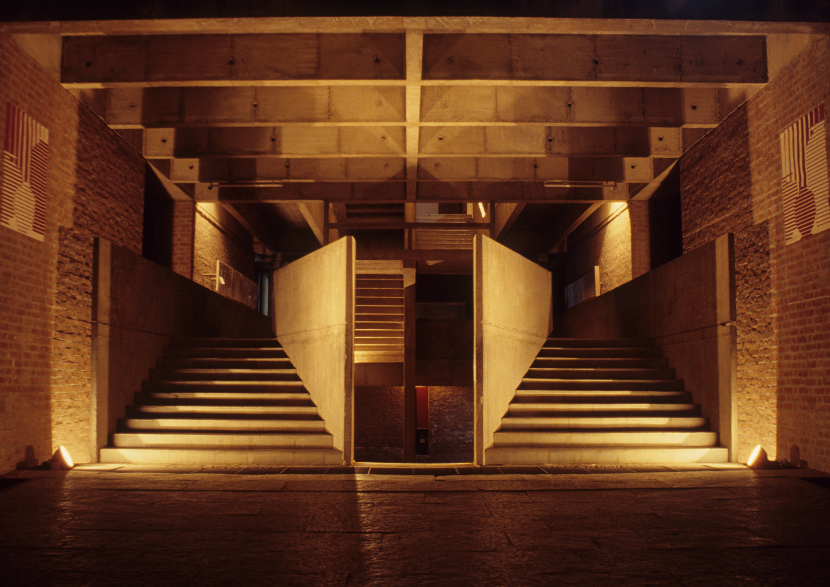 The entrance to the school of architecture (1966) at CEPT University offers a choice of stairways—to give the visitor a moment of discretion, Doshi says.