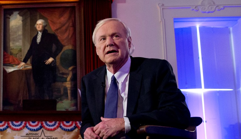 Democratic presidential candidate Hillary Clinton and Chris Matthews are photographed during a break in taping of a Town Hall with Chris Matthews' âHardballâ for MSNBC, at the Old State Capitol in Springfield, Ill, Monday, March 14, 2016.