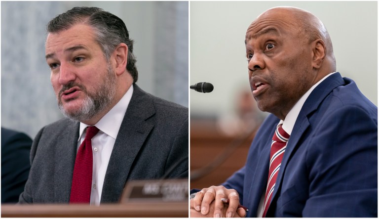 Sen. Ted Cruz (R-TX) and Phillip Washington, President Joe Biden's nominee for Federal Aviation Administration administrator.