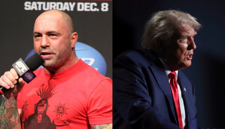 Podcaster Joe Rogan, left, and former President Donald Trump, right.