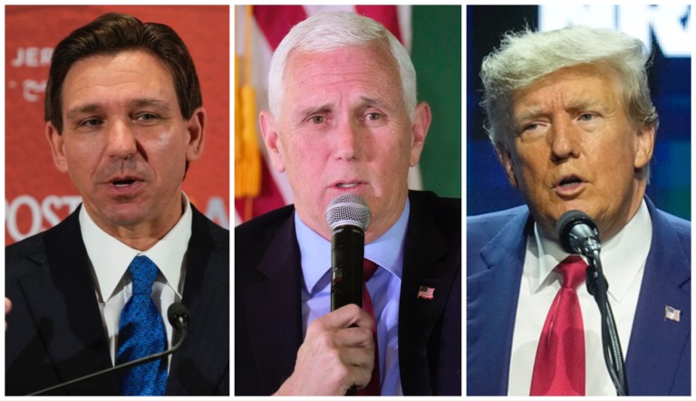 Ron DeSantis, Mike Pence, and Donald Trump.