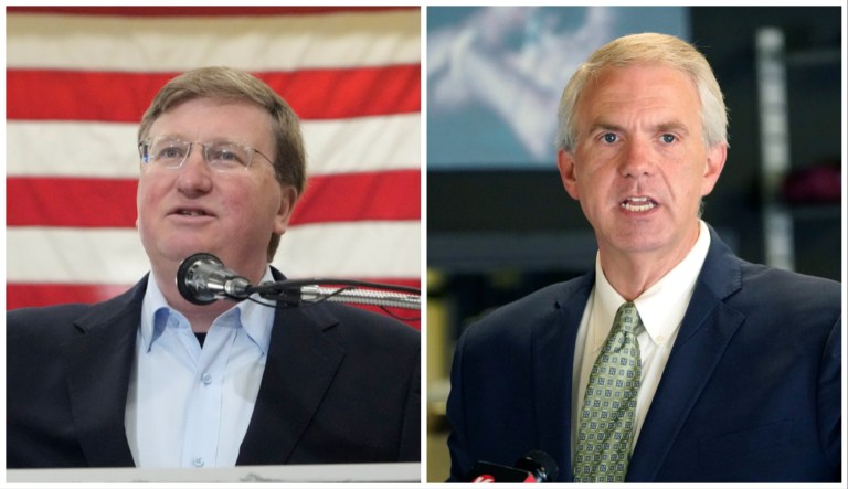 From left to right: Gov. Tate Reeves (R-MS) and Democratic candidate Brandon Presley.