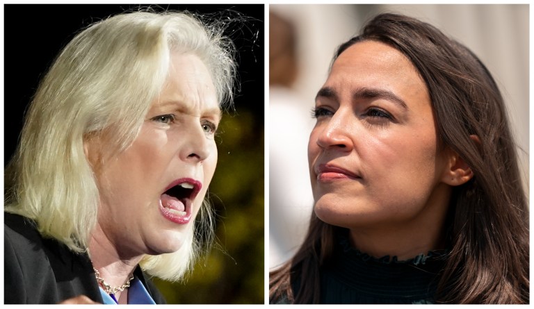 From left to right: Sen. Kirsten Gillibrand (D-NY) and Rep. Alexandria Ocasio-Cortez (D-NY).