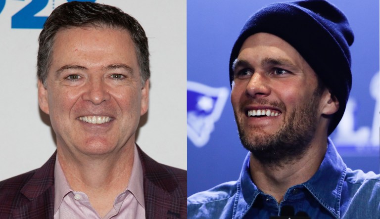 Pictured are James Comey, left, and Tom Brady, right.