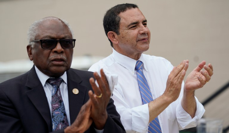 House Majority Whip Jim Clyburn, D-S.C., left, and U.S. Rep. Henry Cuellar, D-Laredo, right, attend a campaign event, Wednesday, May 4, 2022, in San Antonio. Cuellar, a 17-year incumbent and one of the last anti-abortion Democrats in Congress, is in his toughest reelection campaign, facing a May 24 primary runoff against progressive Jessica Cisneros. 