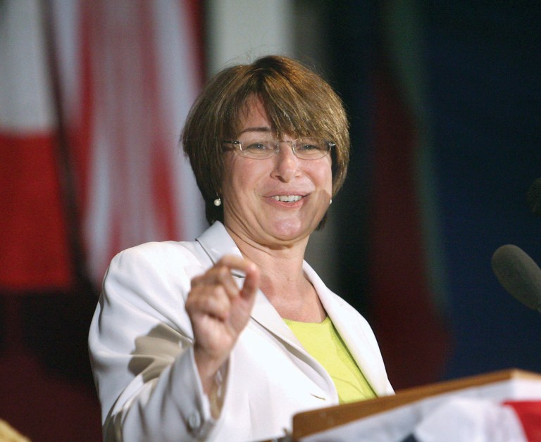 U.S. Senator Amy Klobuchar, (D-Minn.), spoke at the North Iowa Democratic Wing Ding at the Surf Ballroom in Clear Lake, Iowa, Friday Aug. 16, 2013. (AP/The Globe Gazette, Jeff Heinz)