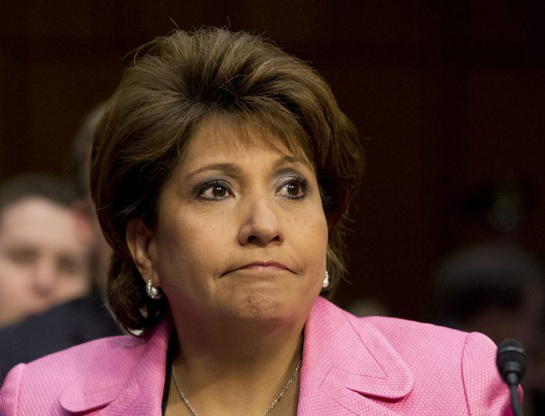 FILE - This April 22, 2013 file photo shows Janet Murguia, president and CEO, National Council of La Raza, on Capitol Hill in Washington. Murguia called President Barack Obama the 