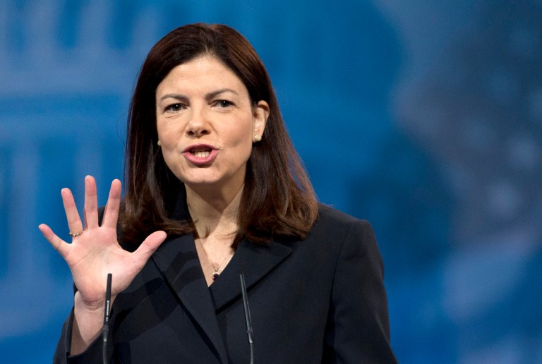 In this March 15, 2013, file photo Sen. Kelly Ayotte, R-N.H., speaks at the Conservative Political Action Conference in National Harbor, Md. Ayotte has distinguished herself as the youngest woman in the Senate, where she has served since 2011, and has cut a unique profile as a pro-life, conservative Republican from the Northeast. (AP Photo/Manuel Balce Ceneta, File)