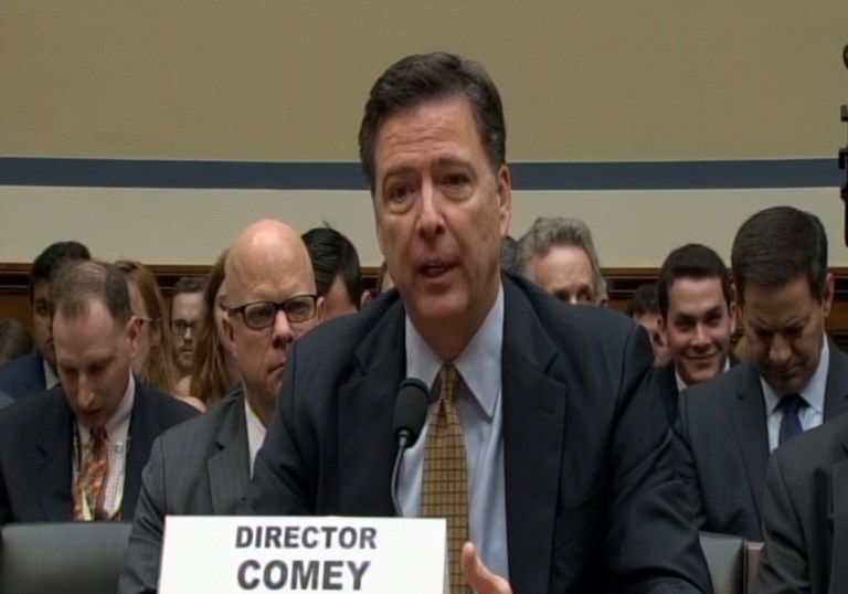 FBI Director James Comey detailed multiple instances in which Clinton and her aides carelessly transmitted classified information Tuesday. (Screenshot)