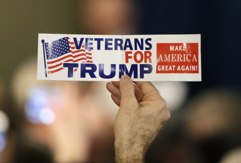 Donald Trump has opened a double-digit lead over his Democratic opponent among military veterans, according to a new poll. (AP Photo/David Goldman)