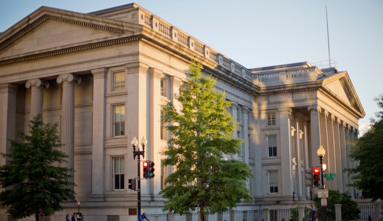 This 2017 photo displays the U.S. Treasury Department building in Washington, D.C. A legislative proposal passed 289-135 in the House of Representatives which will require Treasury Department officials to publish a report chronicling the financial assets of Iran's top leaders. (AP Photo/Pablo Martinez Monsivais)
