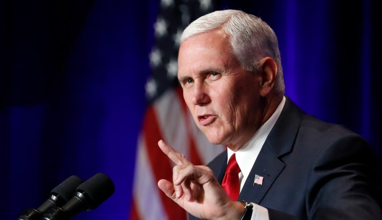 The website TheWrap reported Monday night Pence had been scheduled to give the interview to Shara Fryer, a Houston-based radio host, though it ended up being host Michael Berry in her place. (AP Photo/Alex Brandon)
