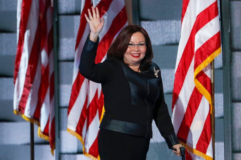 Illinois Congresswoman Tammy Duckworth blasted Donald Trump as unfit to serve as president of the United States during a speech at the Democratic National Convention on Thursday. (AP Photo/J. Scott Applewhite)