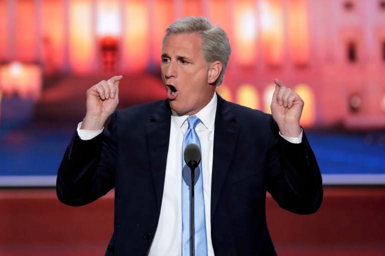 House Majority Leader Kevin McCarthy said Monday he believes there are enough votes in the House to override a presidential veto of legislation allowing families of the victims of the Sept. 11 terrorist attacks to sue the government of Saudi Arabia. (AP Photo/J. Scott Applewhite)
