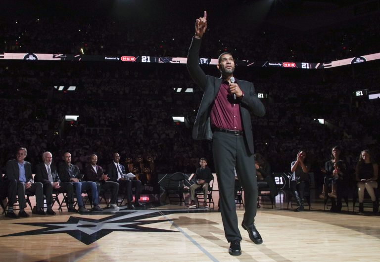 Tim Duncan, the five-time NBA champion, issued a plea for help Saturday for the U.S. Virgin Islands, the Caribbean islands where he grew up that got recently got slammed by Hurricane Irma. (AP Photo/Darren Abate)