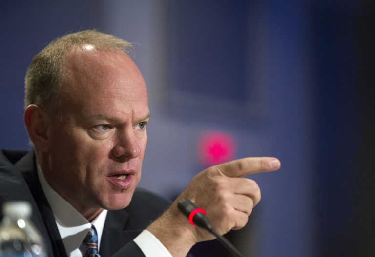 Wyoming Gov. Matt Mead participates in a special session on jobs in America during the National Governor's Association Winter Meeting in Washington, Sunday, Feb. 23, 2014. (AP Photo/Cliff Owen)