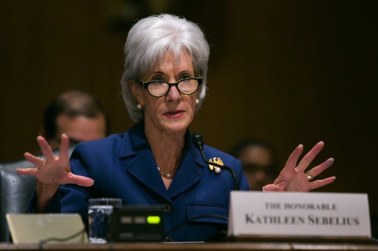 Health and Human Services Secretary Kathleen Sebelius testifies before the Senate Finance Committee on Capitol Hill in Washington on Wednesday. Sebelius spoke at a hearing on the difficulties plaguing the implementation of the Affordable Care Act and concerns about cybersecurity threats to the healthcare.gov website. (Graeme Jennings/Washington Examiner)