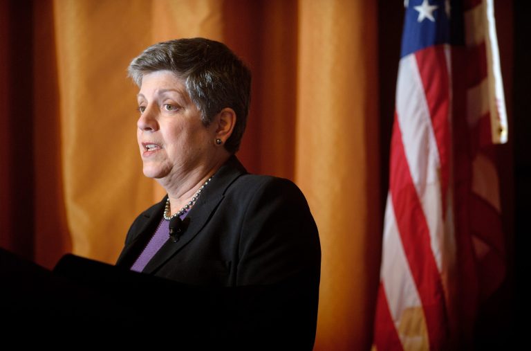 Janet Napolitano, president of the University of California, addresses a Commonwealth Club gathering on Wednesday, Oct. 30, in San Francisco. (AP Photo/Noah Berger)