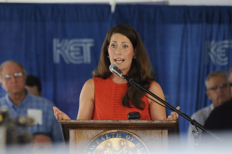 Alison Lundergan Grimes, the Democratic challenger for Sen. Mitch McConnell, R-Ky., now leads the Senate minority leader according to a new Kentucky poll. (AP/Stephen Lance Dennee)