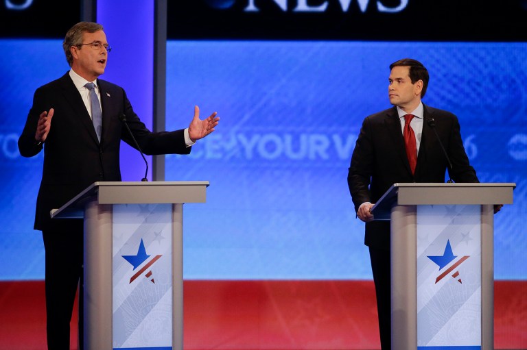Two Floridians raised large amounts from banks and other financial firms: Jeb Bush received nearly $64 million for his presidential run and Marco Rubio totaled $37 million. (AP Photo)
