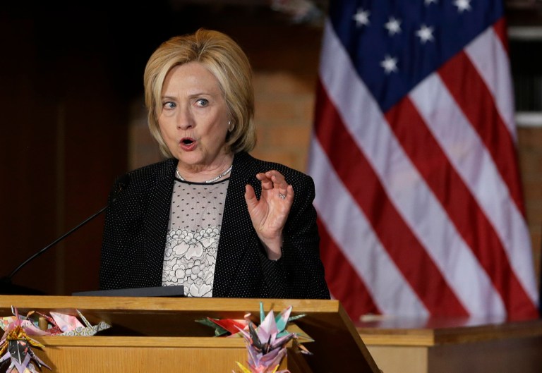 Democratic presidential candidate Hillary Rodham Clinton speaks during a campaign stop at Christ the King United Church of Christ, Tuesday, June 23, 2015, in Florissant, Mo. (AP Photo/Jeff Roberson)
