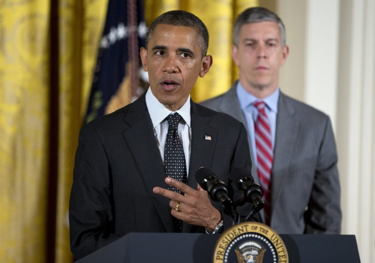 President Obama, pictured here with Secretary of Education Arne Duncan. (AP Photo/Evan Vucci)