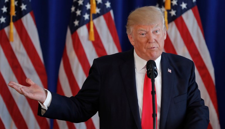 President Donald Trump speak to members of the media regarding the on going situation in Charlottesville, Va., Saturday, Aug. 12, 2017 at Trump National Golf Club in Bedminister, N.J. (AP Photo/Pablo Martinez Monsivais)