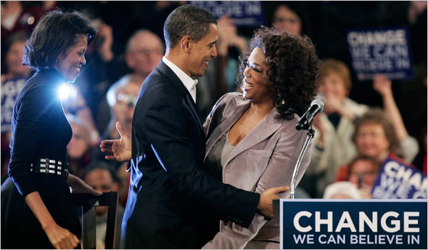 At fundraiser, Obama pays tribute to Oprah