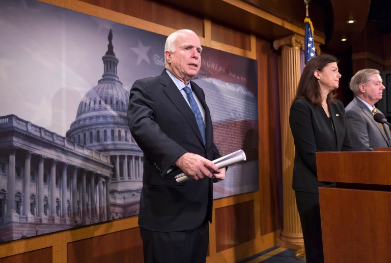 An amendment to the National Defense Authorization Act, sponsored by Sen. John McCain, would have added $18 billion to the Pentagon's overseas contingency operations budget. The measure was blocked Thursday on a non-party line vote. (AP Photo/J. Scott Applewhite, File)