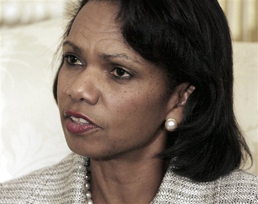 Secretary of State Condoleezza Rice answers a reporter's question during a meeting with the Leader of the Parliamentary Majority in Lebanon on Thursday, October 4, 2007 at the State Department in Washington. (AP Photo/Lauren Victoria Burke)