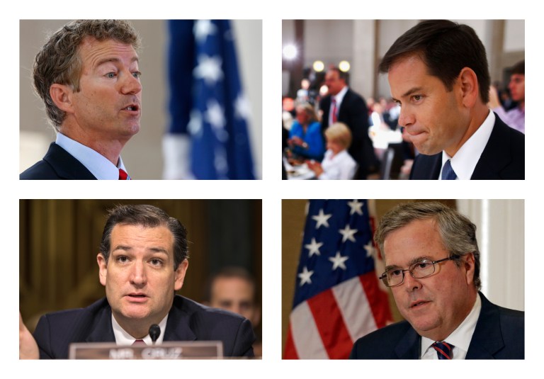 Club for Growth will bundle campaign cash for Sen. Ted Cruz of Texas, Sen. Rand Paul of Kentucky, Sen. Marco Rubio of Florida, former Gov. Jeb Bush of Florida and Gov. Scott Walker of Wisconsin. (AP Photos)