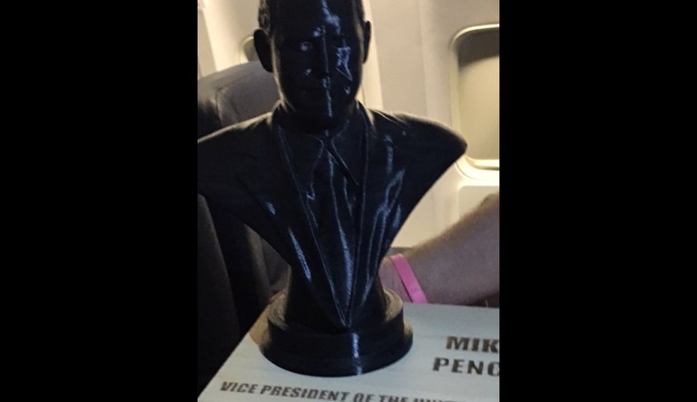 Vice President Mike Pence received a 3D printed bust of himself from the students at Purdue Polytechnic Institute after his speech in Indiana.