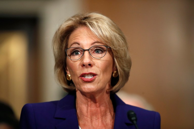 Senate Health, Education, Labor and Pensions Committee voted Tuesday to advance President Trump's nomination of Betsy DeVos to lead the Education Department. (AP Photo/Carolyn Kaster)