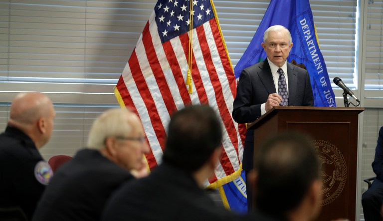 Attorney General Jeff Sessions mentioned the story of Kate Steinle, who was killed by an illegal immigrant who had been deported five times and committed seven felonies. (AP Photo/John Locher)