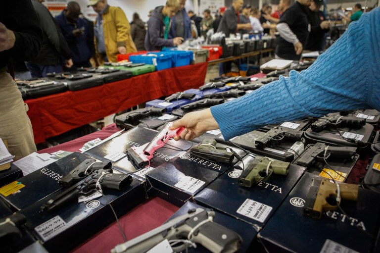 Guns on display at a gun show in Chantilly, Va., Saturday, Dec. 29th, 2012. (Examiner/Graeme Jennings)