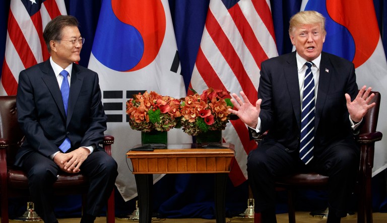 Trump said he had not recommended that Moon use the term famously used by Hillary Clinton last year to describe 