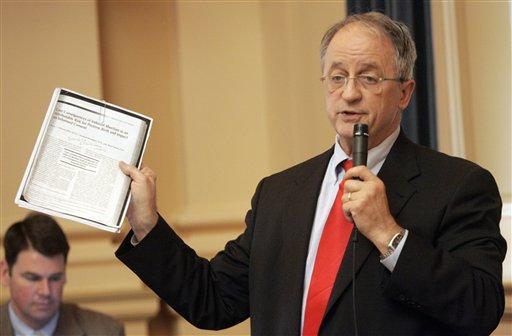 Del. Bob Marshall, R-Prince William, speaks on the floor during the House session at the Capitol in Richmond, Va., Wednesday, Feb. 24, 2010. (AP Photo/Steve Helber)